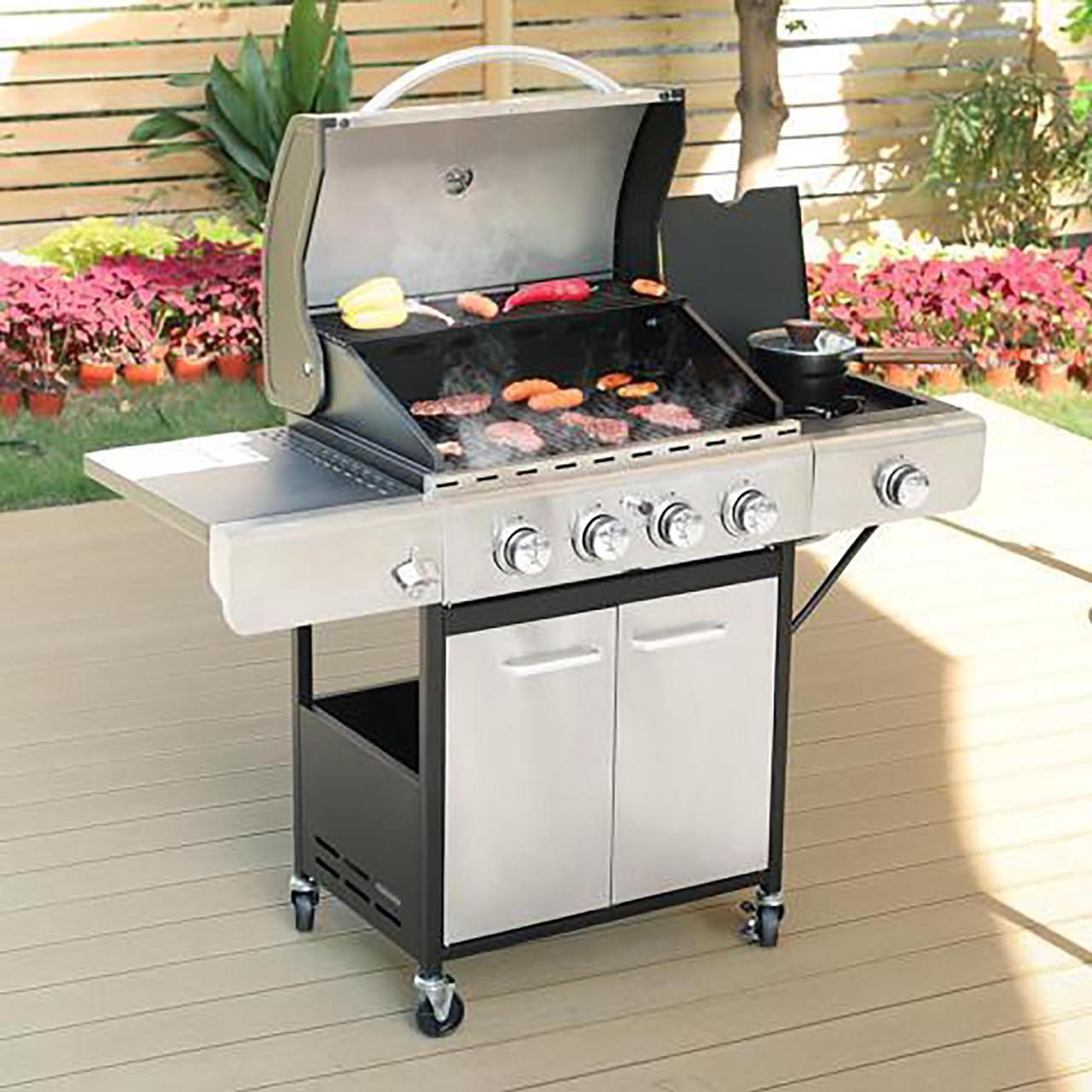 Alt view image 2 of 7 - Captiva Design Gas Grills Larger 4-Burner Gas Grills Stainless Steel Cabinet Style Propane Grills with Side Burner