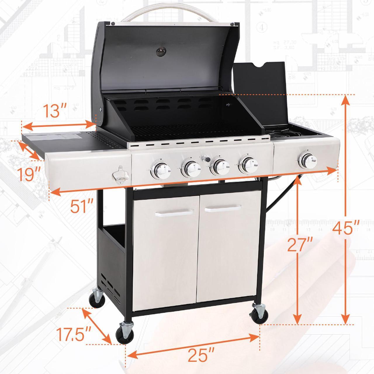Alt view image 5 of 7 - Captiva Design Gas Grills Larger 4-Burner Gas Grills Stainless Steel Cabinet Style Propane Grills with Side Burner