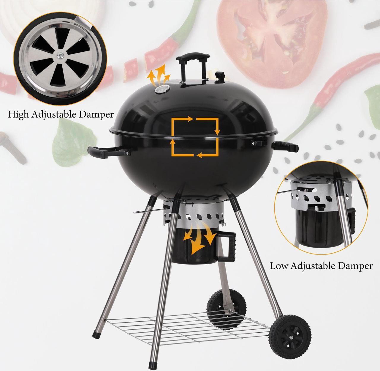 Alt view image 4 of 7 - Captiva Designs Kettle Enamel Charcoal Patio Grill with Built-in Thermometer Size 2
