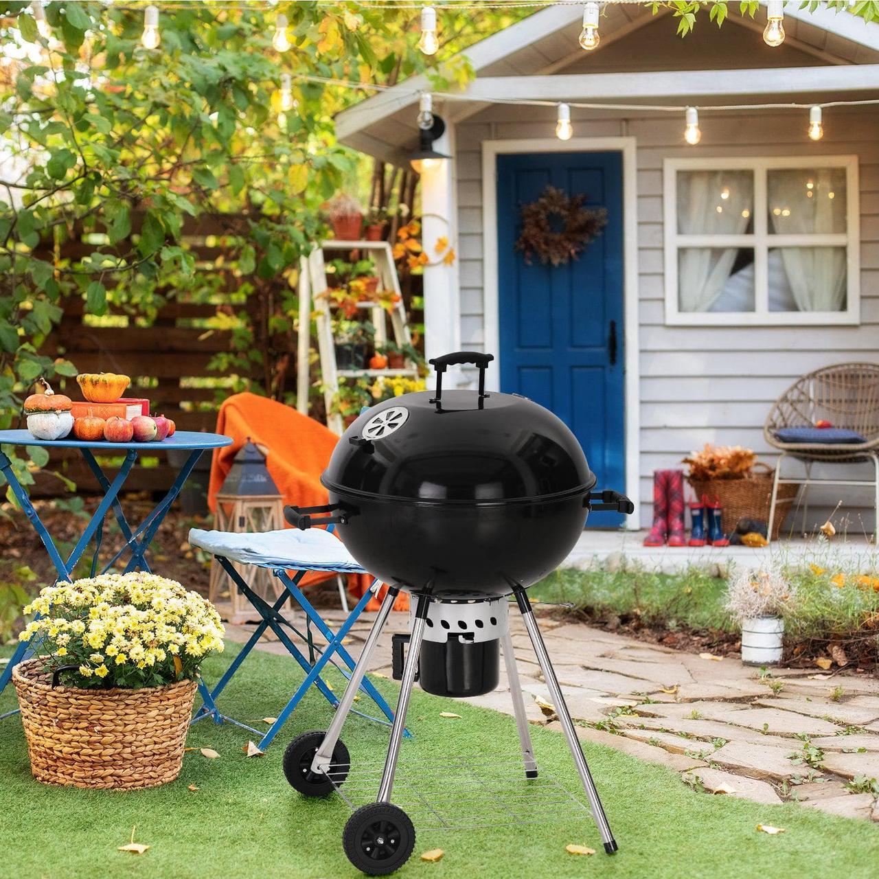 Alt view image 3 of 7 - Captiva Designs Kettle Enamel Charcoal Patio Grill with Built-in Thermometer Size 2