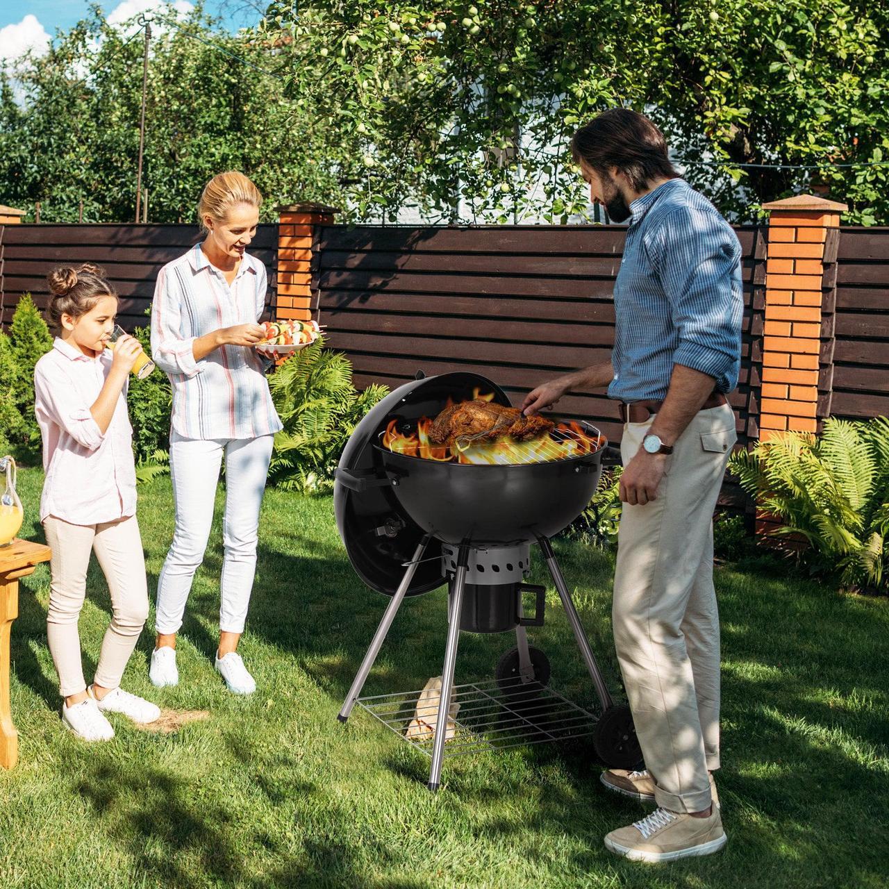 Alt view image 2 of 7 - Captiva Designs Kettle Enamel Charcoal Patio Grill with Built-in Thermometer Size 2