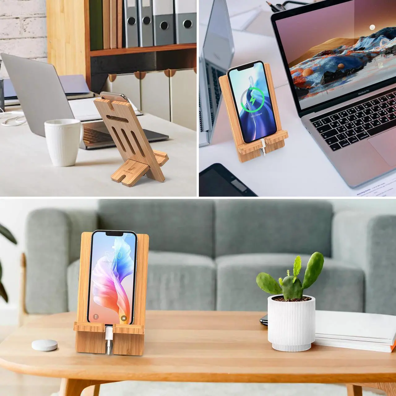 Alt view image 6 of 7 - Pezin & Hulin Bamboo Charger Dock Stand Multi Device Charging Station Organizer Holder for Phone Ipad