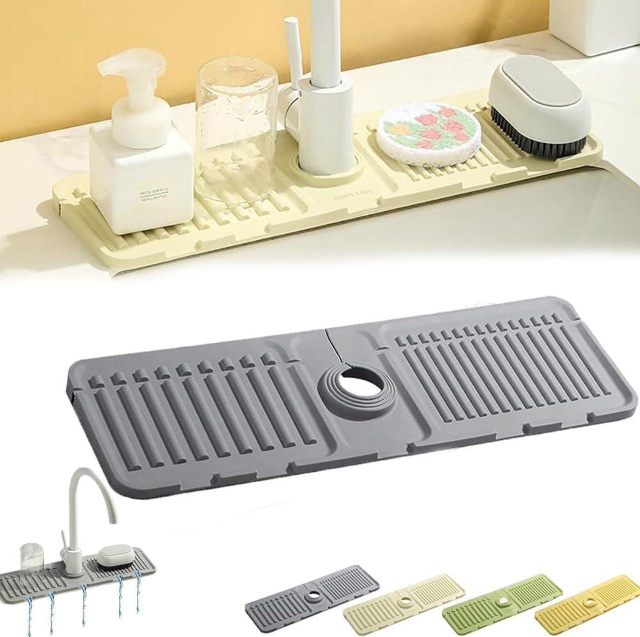 Main image of Pezin & Hulin Kitchen Sink Splash Guard Silicone Faucet Drain Pad Drip Catcher Tray Slip Mat (16.1" x 4.7"), Grey