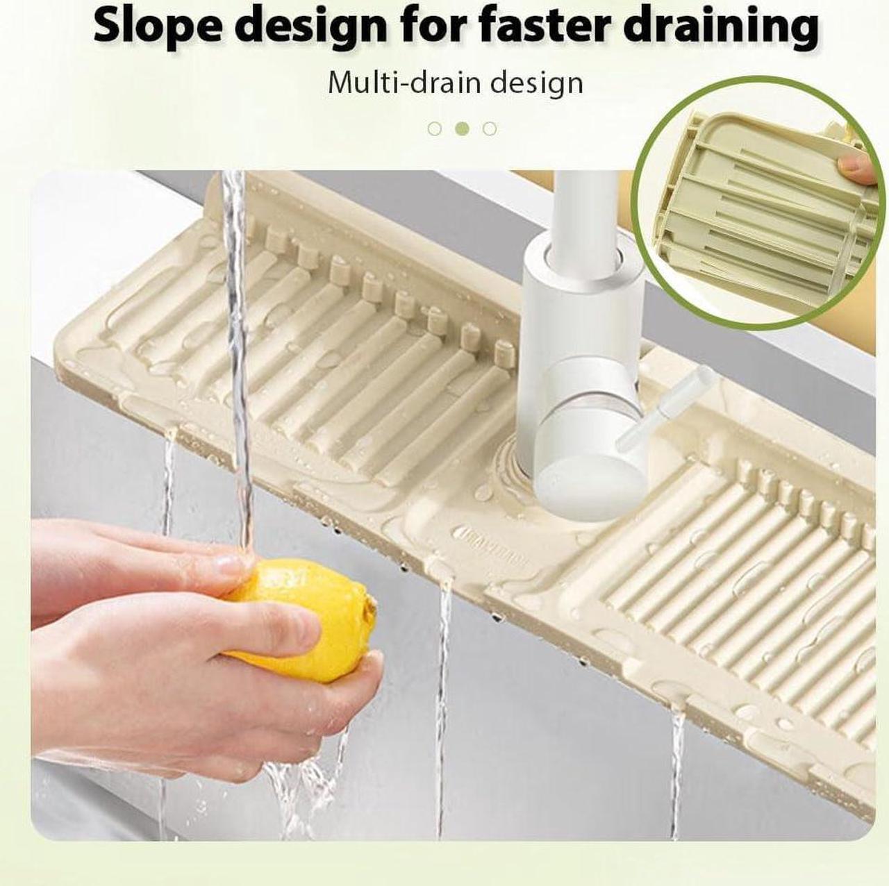 Alt view image 4 of 7 - Pezin & Hulin Kitchen Sink Splash Guard Silicone Faucet Drain Pad Drip Catcher Tray Slip Mat (16.1" x 4.7"), Grey