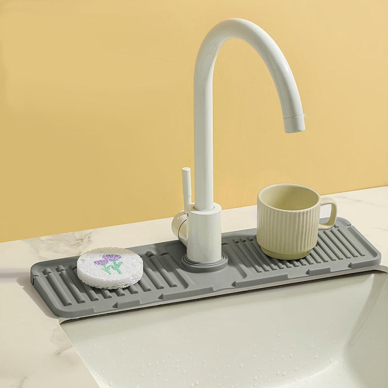 Alt view image 2 of 7 - Pezin & Hulin Kitchen Sink Splash Guard Silicone Faucet Drain Pad Drip Catcher Tray Slip Mat (16.1" x 4.7"), Grey