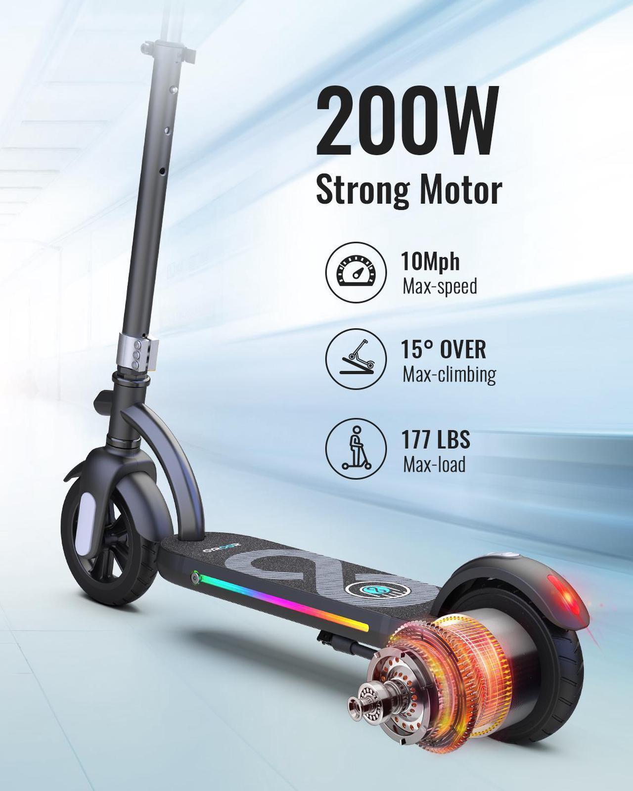 Alt view image 2 of 7 - Gyroor Kids Electric Scooter, with 200W Motor & LED Visible Display, Colorful Lights, Adjustable Speed and Height, 10 Mph & 10 Miles Range Electric Scooter, Electric Scooter for Kids Ages 8-12 Orange