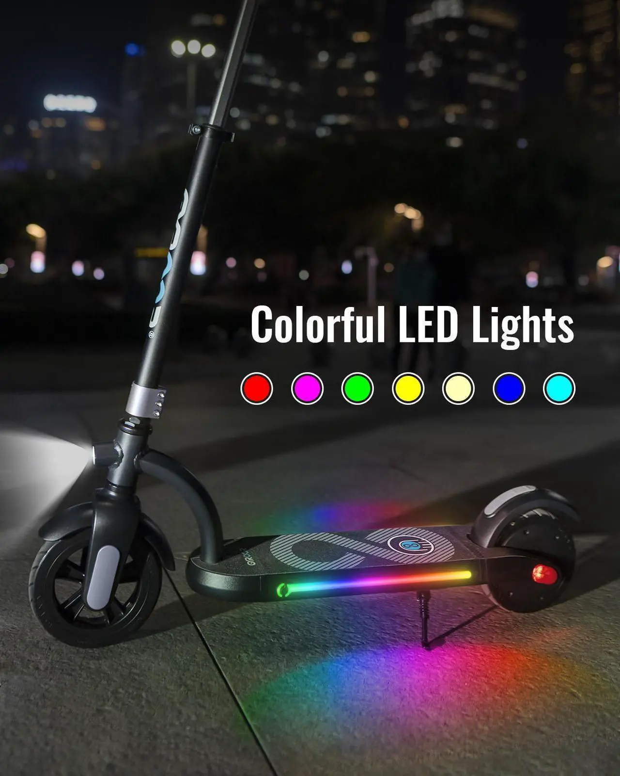 Alt view image 5 of 7 - Gyroor Kids Electric Scooter, with 200W Motor & LED Visible Display, Colorful Lights, Adjustable Speed and Height, 10 Mph & 10 Miles Range Electric Scooter, Electric Scooter for Kids Ages 8-12 Orange