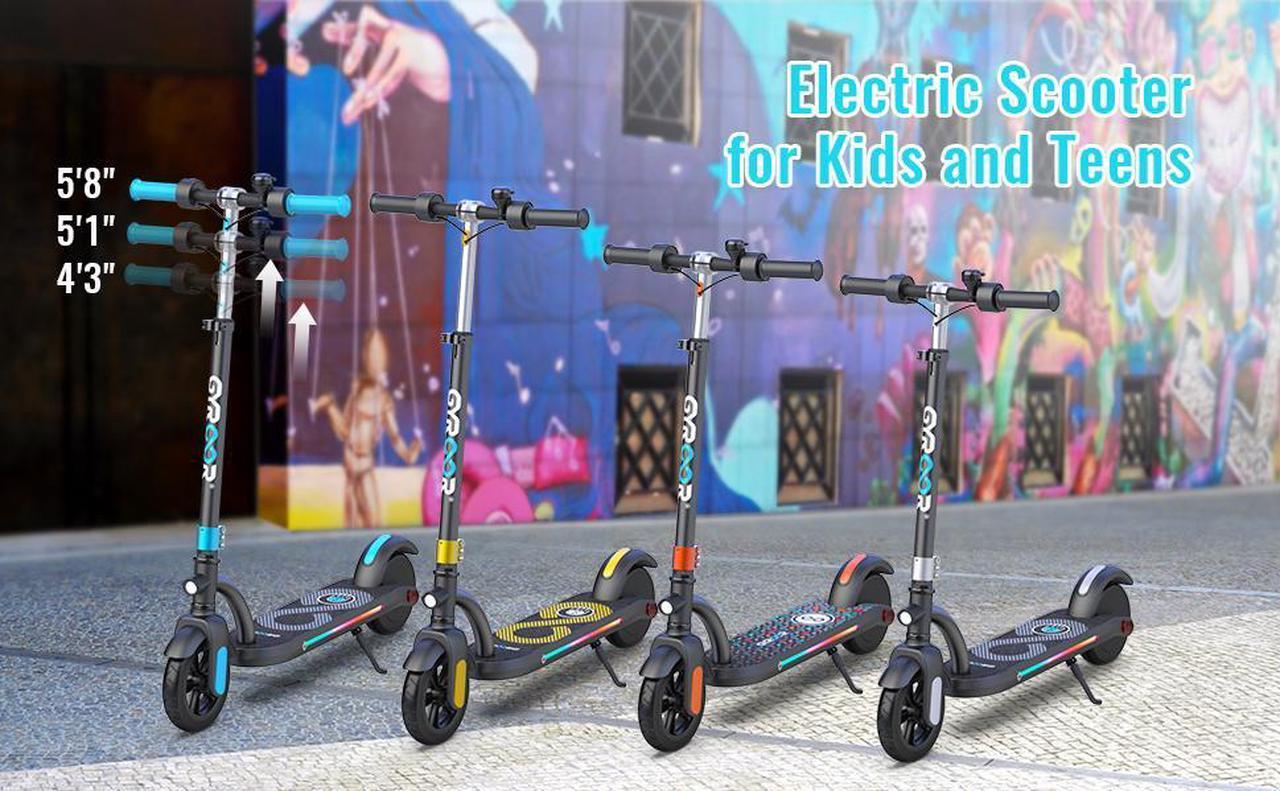 Alt view image 7 of 7 - Gyroor Kids Electric Scooter, with 200W Motor & LED Visible Display, Colorful Lights, Adjustable Speed and Height, 10 Mph & 10 Miles Range Electric Scooter, Electric Scooter for Kids Ages 8-12 Orange