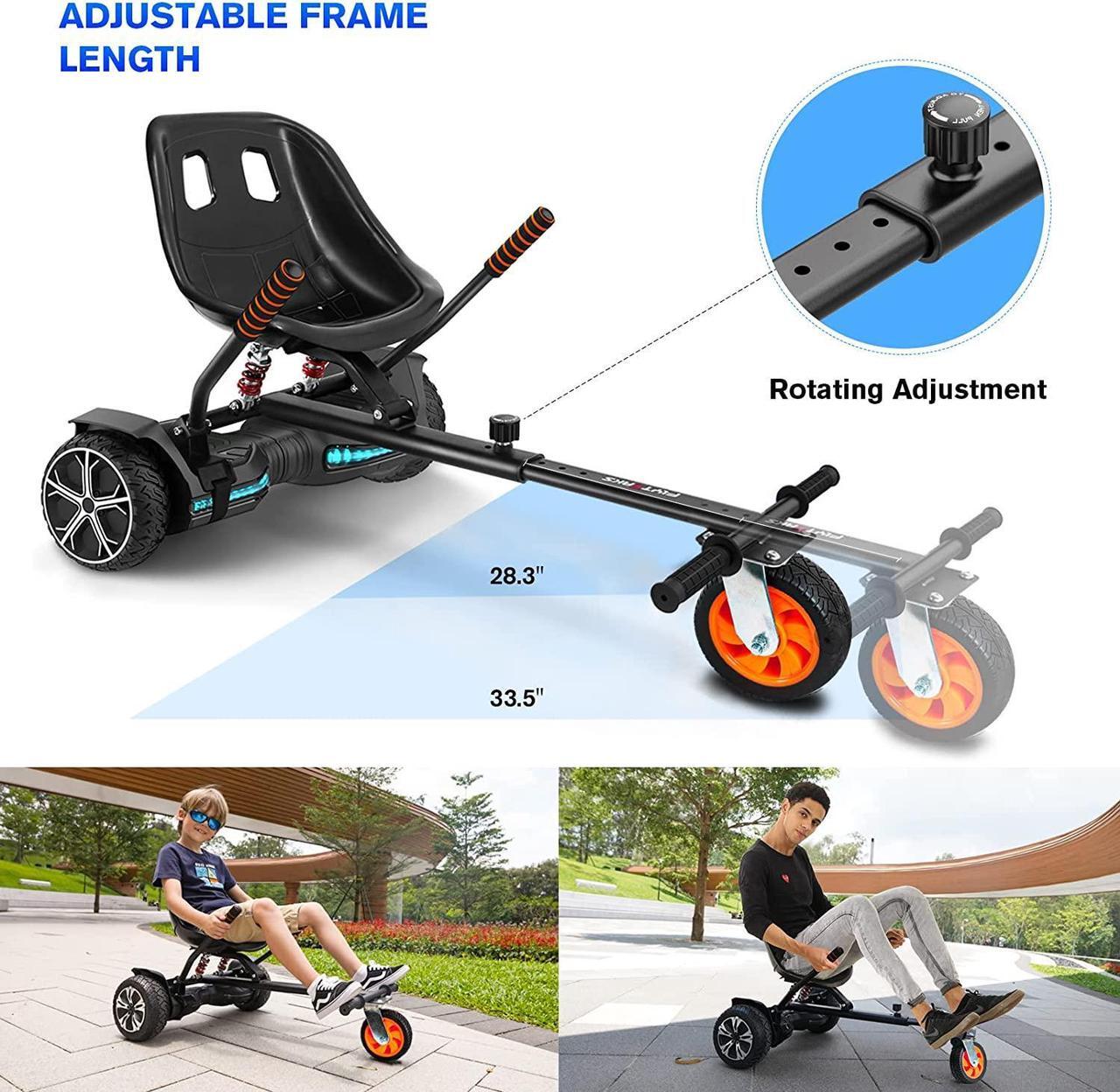 Alt view image 4 of 7 - Flytraks K2 Hoverboard Go Kart with Rear Shock Absorption, Hoverboard Seat Attachment Accessory for 6.5" 8" 10" Hover Board, Adjustable Frame Length & Off-Road Rubber Wheel