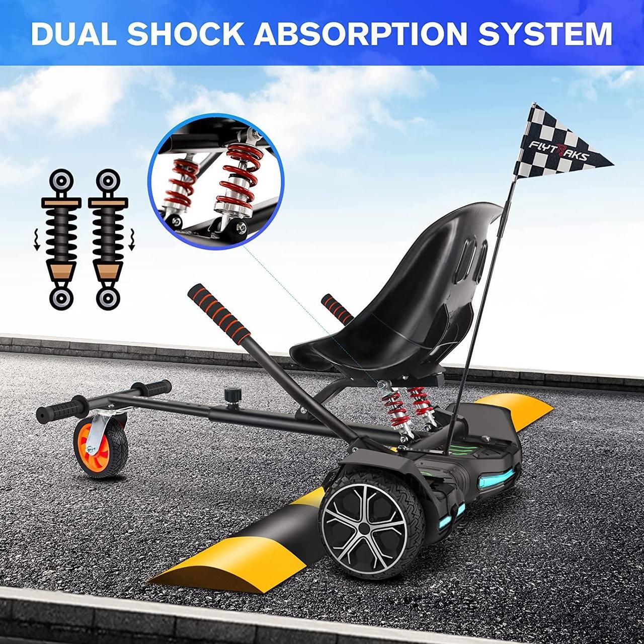 Alt view image 2 of 7 - Flytraks K2 Hoverboard Go Kart with Rear Shock Absorption, Hoverboard Seat Attachment Accessory for 6.5" 8" 10" Hover Board, Adjustable Frame Length & Off-Road Rubber Wheel