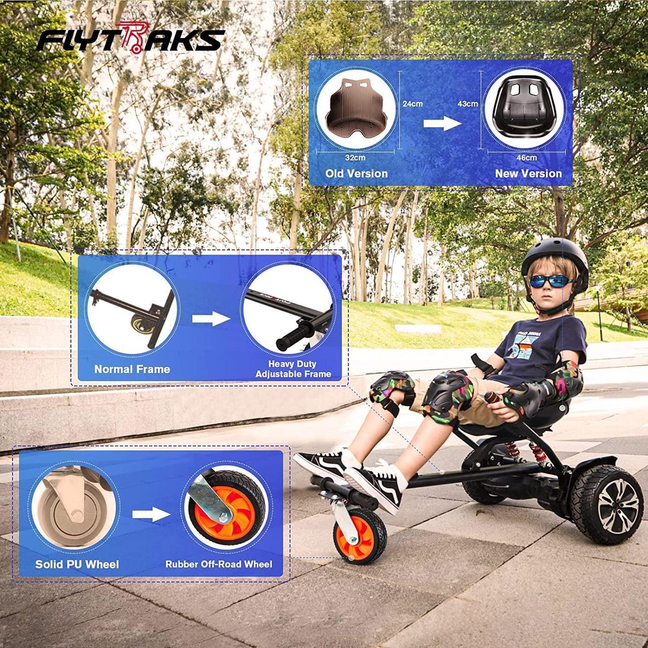 Alt view image 6 of 7 - Flytraks K2 Hoverboard Go Kart with Rear Shock Absorption, Hoverboard Seat Attachment Accessory for 6.5" 8" 10" Hover Board, Adjustable Frame Length & Off-Road Rubber Wheel