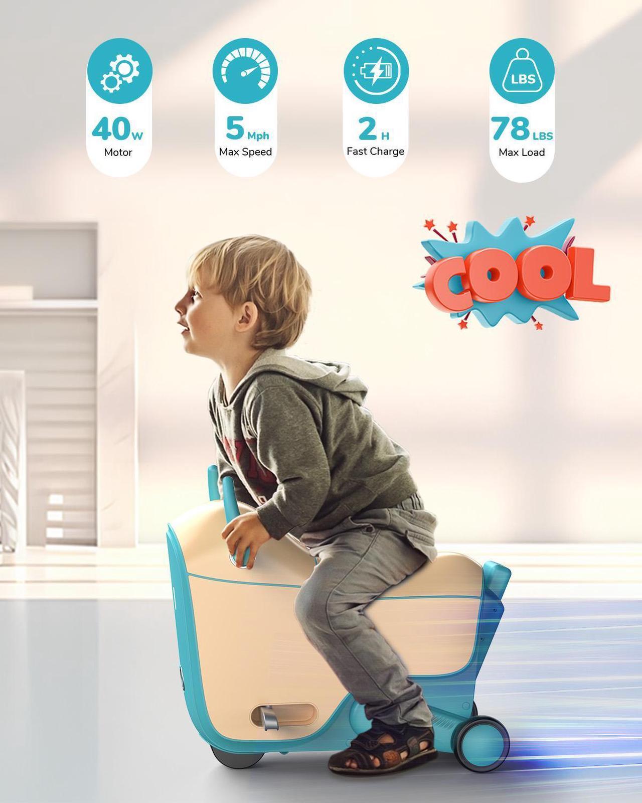 Alt view image 2 of 7 - GYROOR GNU 40W Electric Trolley Suitcase Inspired Electric Ride-On Luggage for Kids ,A Fun & Practical Travel Buddy Ages 3-6-up to 5 Miles 5MPH