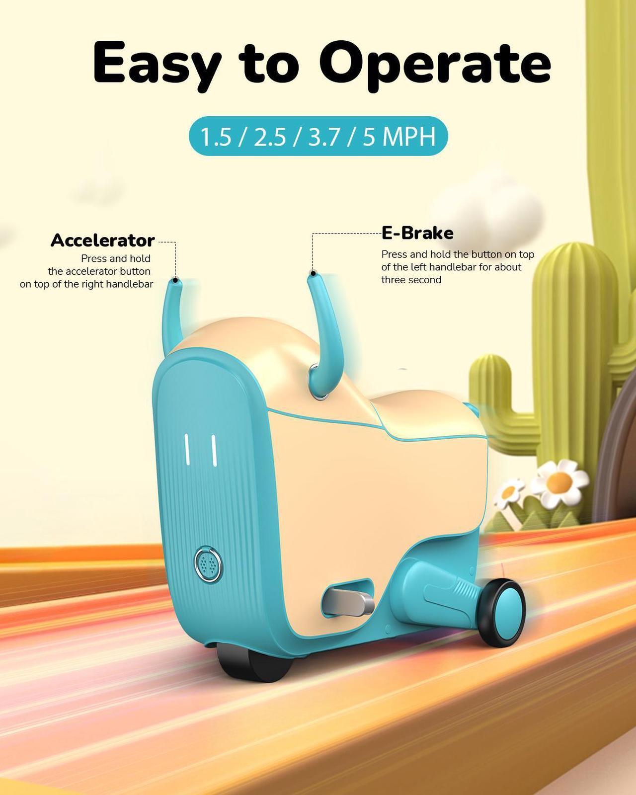 Alt view image 4 of 7 - GYROOR GNU 40W Electric Trolley Suitcase Inspired Electric Ride-On Luggage for Kids ,A Fun & Practical Travel Buddy Ages 3-6-up to 5 Miles 5MPH