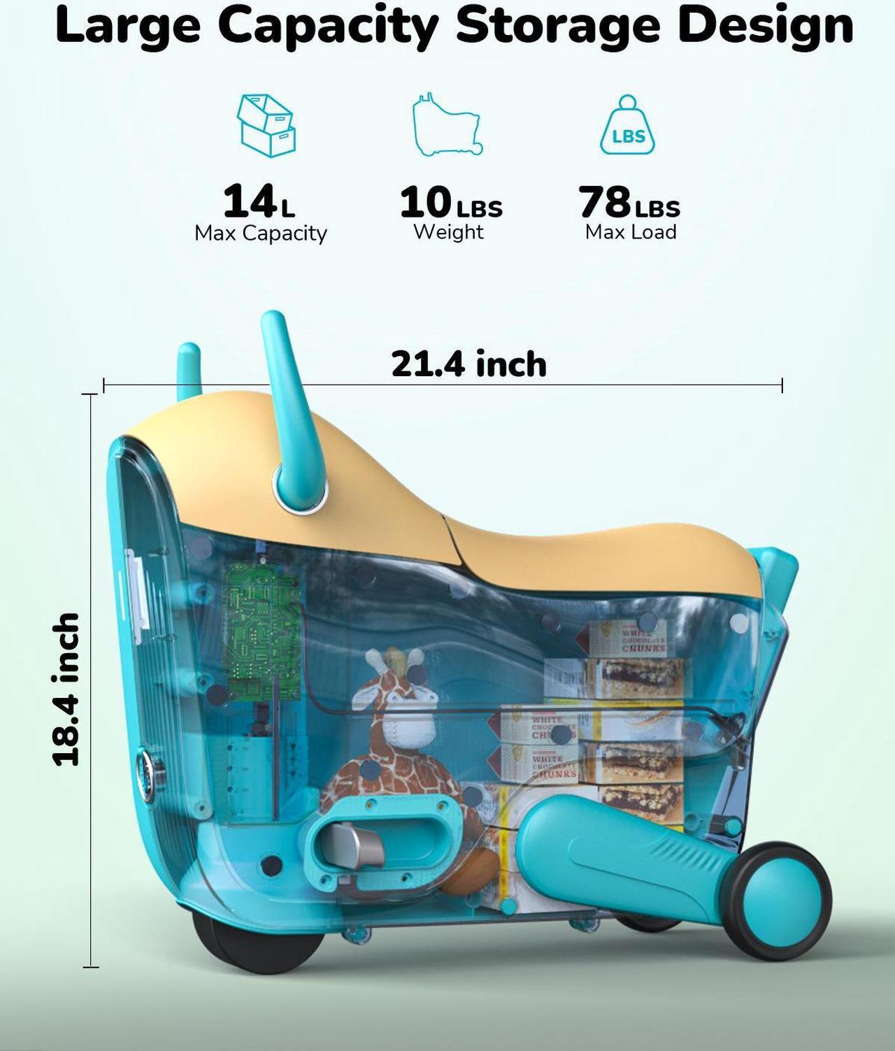 Alt view image 6 of 7 - GYROOR GNU 40W Electric Trolley Suitcase Inspired Electric Ride-On Luggage for Kids ,A Fun & Practical Travel Buddy Ages 3-6-up to 5 Miles 5MPH