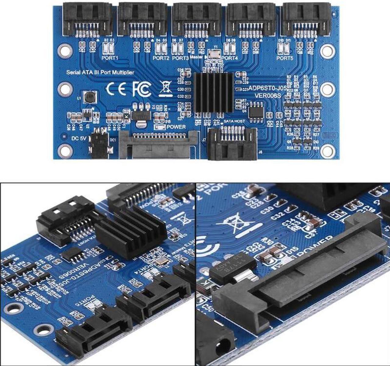 Weastlinks SATA Expansion Card 1 to 5 Port SATA3.0 Controller Card Motherboard 6Gbps Multiplier SATAPort Riser Card Adapter for Motherboard