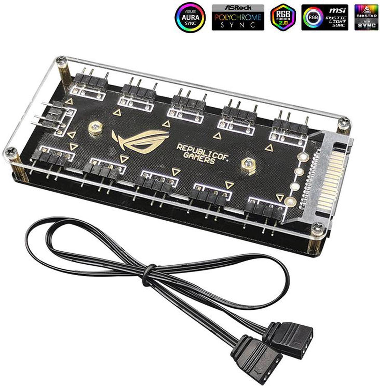 Weastlinks 5V 3pin 1 To 10 Fan Hub Splitter Motherboard ARGB SYNC Synchronous AURA Extension Cable SATA Power Supply