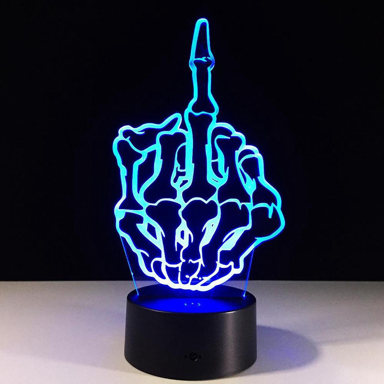 Weastlinks NEW Creative Middle Finger 3D Skull LED Night Light 16 Color Change Bedside Nightlight Indoor Decoration Lighting Halloween Gifts