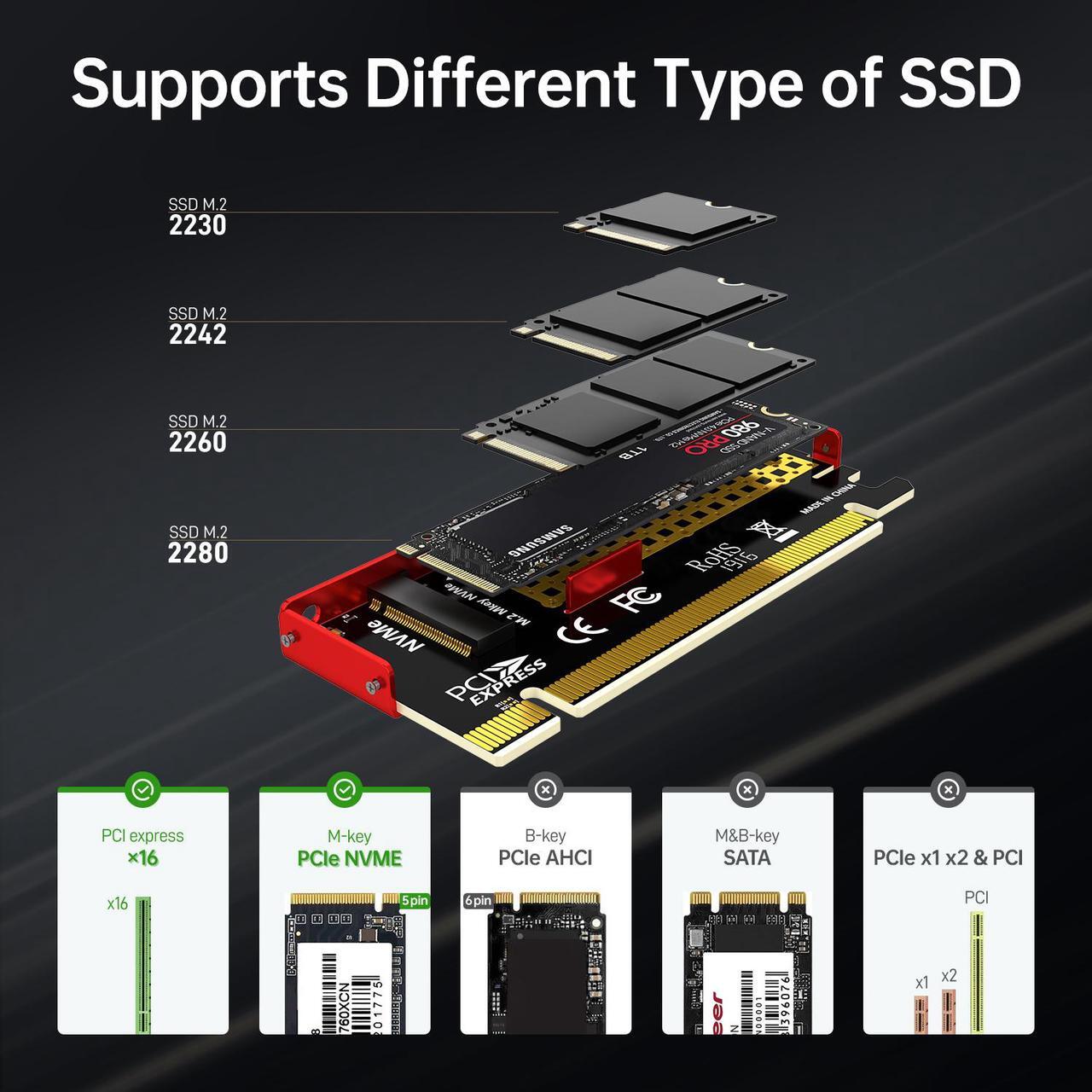 Alt view image 4 of 7 - Weastlinks M.2 NVME To PCIE 4.0 X16 Adapter, pcie x16 Gen4 Expansion Card with Aluminum Heatsink Case, For Samsung 980 PRO, 970 EVO