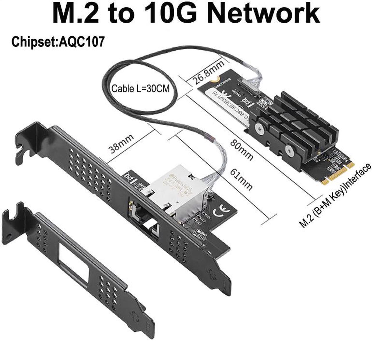 Weastlinks 10Gb Network Card B+M Key M.2 to RJ45 Gigabit Ethernet Network Adapter 10G/2.5G/1000M Internet NIC Lan Card Marvell AQC107 Chips