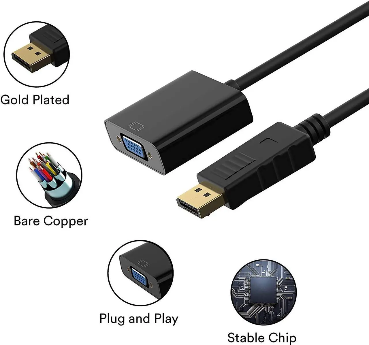 Alt view image 4 of 7 - Weastlinks DP to VGA Adapter Cable 1080P DisplayPort Male to VGA Female Converter Adapter For Projector DTV TV HDVD Laptop