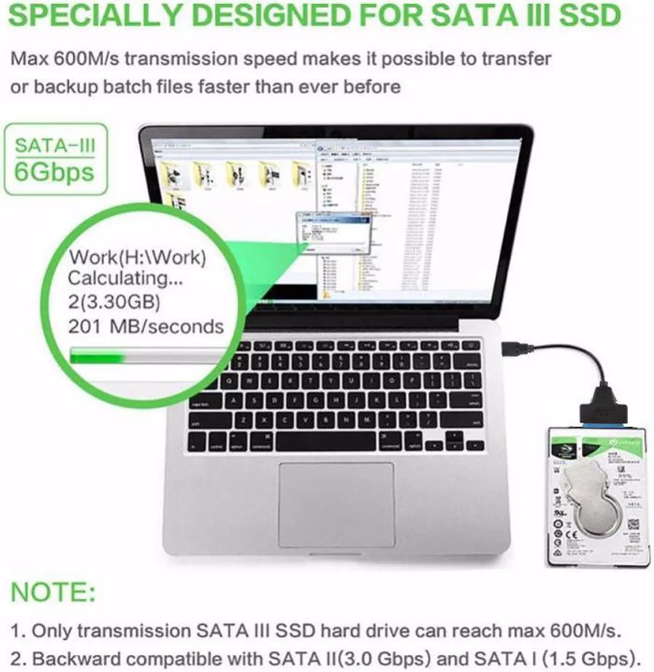 Alt view image 5 of 6 - Weastlinks USB 3.0 2.0 SATA Up To 6 Gbps 3 Cable Sata To USB 3.0 Adapter Support 2.5 Inch External HDD SSD Hard Drive 22 Pin Sata III Cable