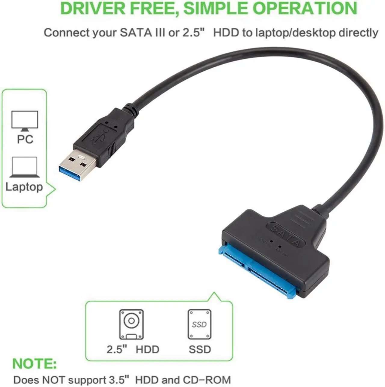 Alt view image 2 of 6 - Weastlinks USB 3.0 2.0 SATA Up To 6 Gbps 3 Cable Sata To USB 3.0 Adapter Support 2.5 Inch External HDD SSD Hard Drive 22 Pin Sata III Cable