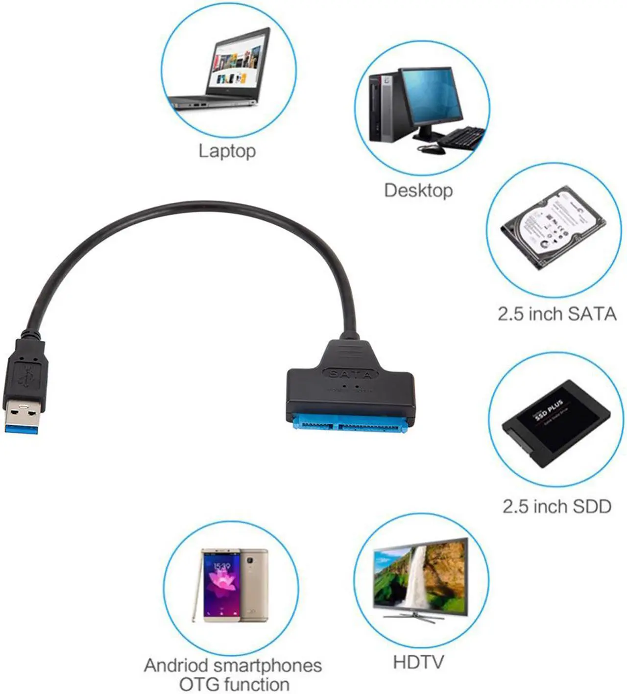 Alt view image 4 of 6 - Weastlinks USB 3.0 2.0 SATA Up To 6 Gbps 3 Cable Sata To USB 3.0 Adapter Support 2.5 Inch External HDD SSD Hard Drive 22 Pin Sata III Cable
