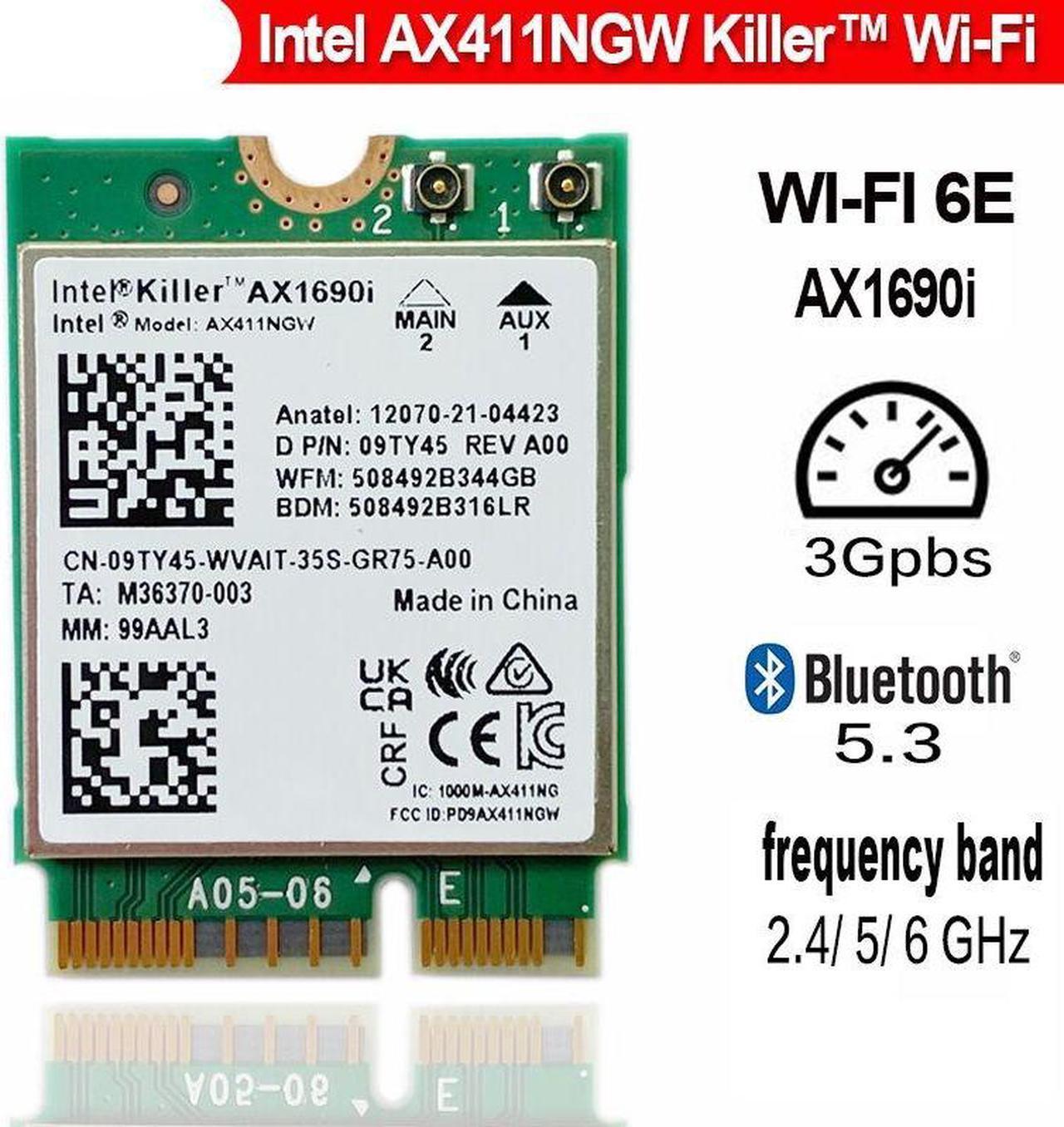 Weastlinks Wi-Fi 6E AX411 Intel Killer AX1690i WIFI 6E Speed 2.4 Gbps 802.11ax 2.4/5/6GHz Bluetooth 5.3 BT5.3