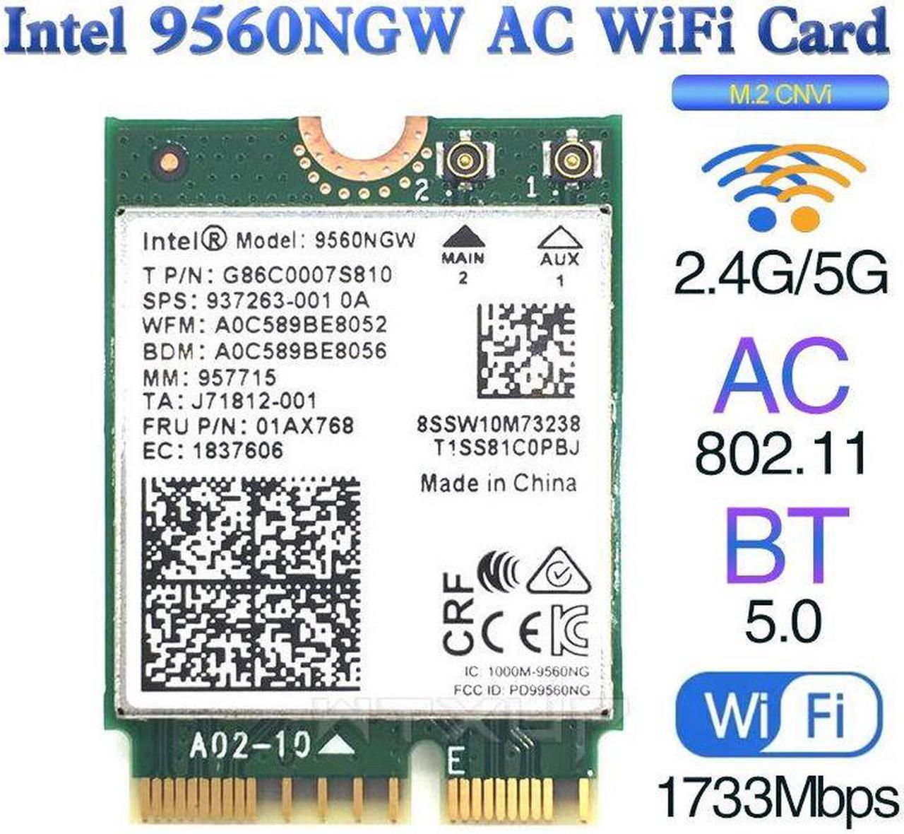 Weastlinks Dual-Band Wireless AC 9560 9560NGW AC9560 for Intel 9560ngw 802.11ac NGFF 2.4G / 5G 2x2 Wi-Fi Card Bluetooth 5.0 NGFF /M.2