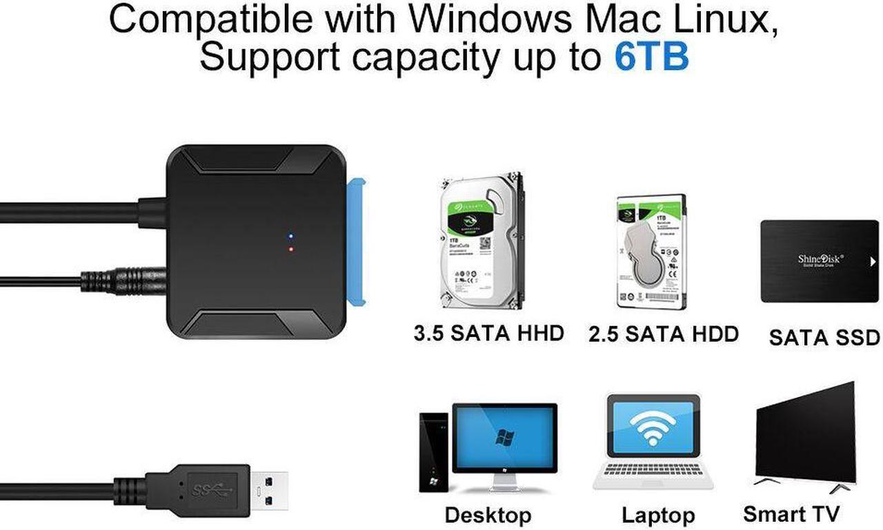 Alt view image 3 of 7 - Weastlinks USB 3.0 To Sata 3 Adapter Converter Cable USB3.0 Hard Drive Converter Cable For 2.5 3.5 HDD SSD Adapter Blue