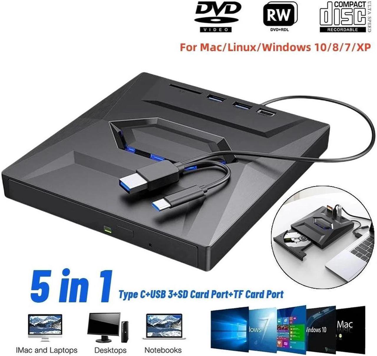 Weastlinks 5 in 1 USB 3.0 Type C External CD DVD RW VCD Optical Drive with SD/TF Ports DVD Burner CD Writer Super Drive For Laptop Notebook