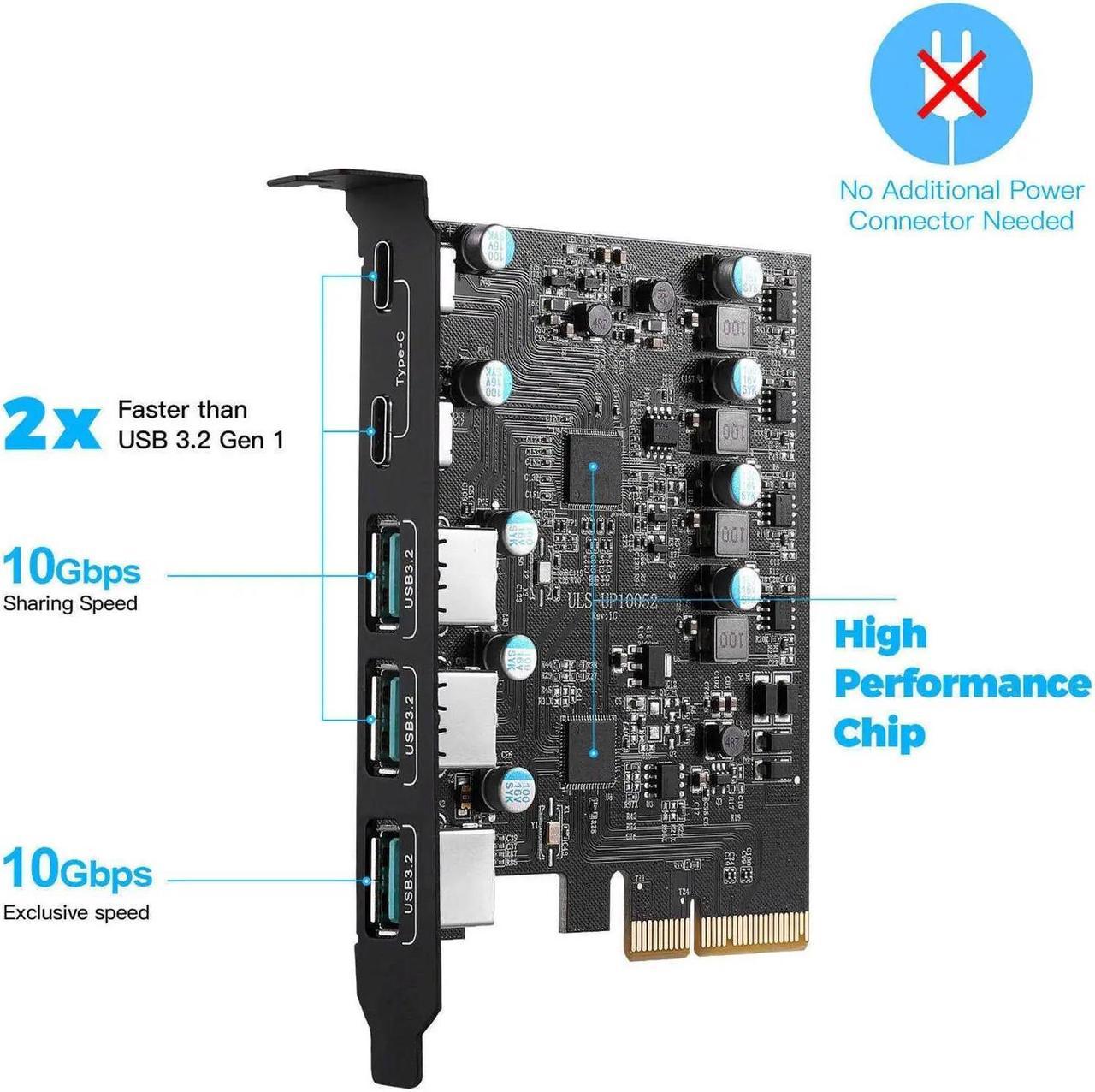 Weastlinks 10gbps USB 3.2 Gen2 PCIE4x Card Hub USB PCI Express Board 3*USB A Port+2*Type-C Port/USB3.2 GEN2 PCI-E Expansion Card Adapter