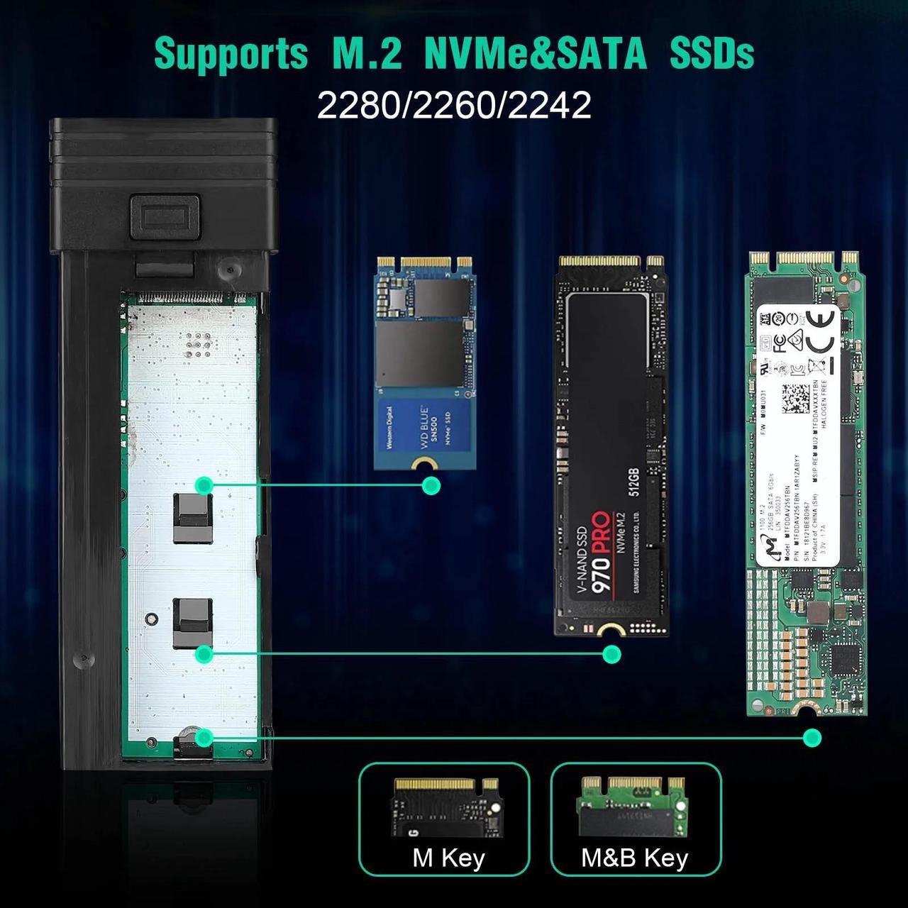 Alt view image 4 of 7 - Weastlinks USB C Hub M.2 NVMe SSD Case,Dual Protocool NVMe Enclosure SD TF Card Reader USB2.0 HUB Dock USB Splitter