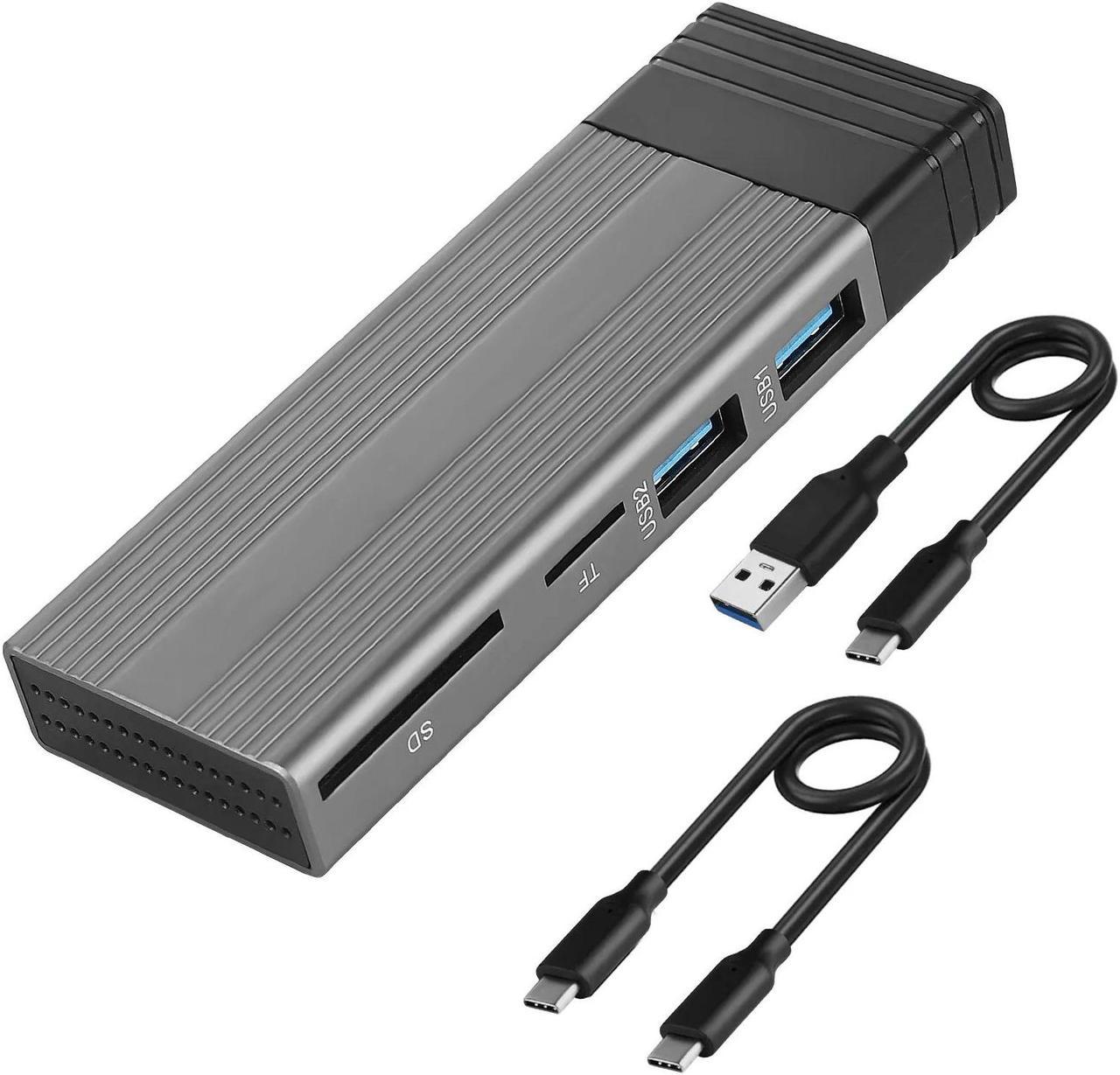 Weastlinks USB C Hub M.2 NVMe SSD Case,Dual Protocool NVMe Enclosure SD TF Card Reader USB2.0 HUB Dock USB Splitter Grey