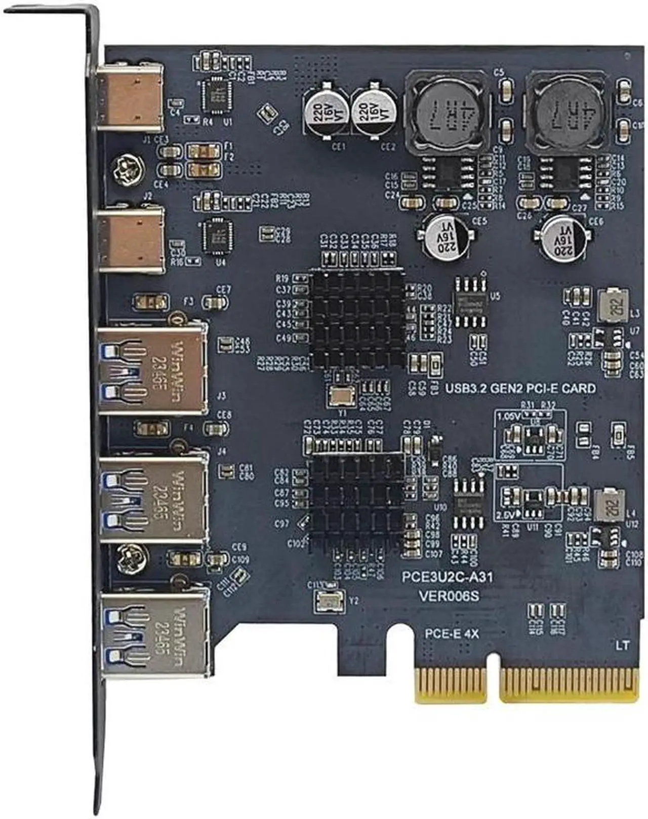 Alt view image 3 of 6 - Weastlinks PCIE4X USB Expansion Card 10gbps 3USB A 2 USB C PCI Express X4 to USB3.2 Gen2 10Gbps Adapter PCI-E to USB 3.1 Type-C Expand HUB Grey
