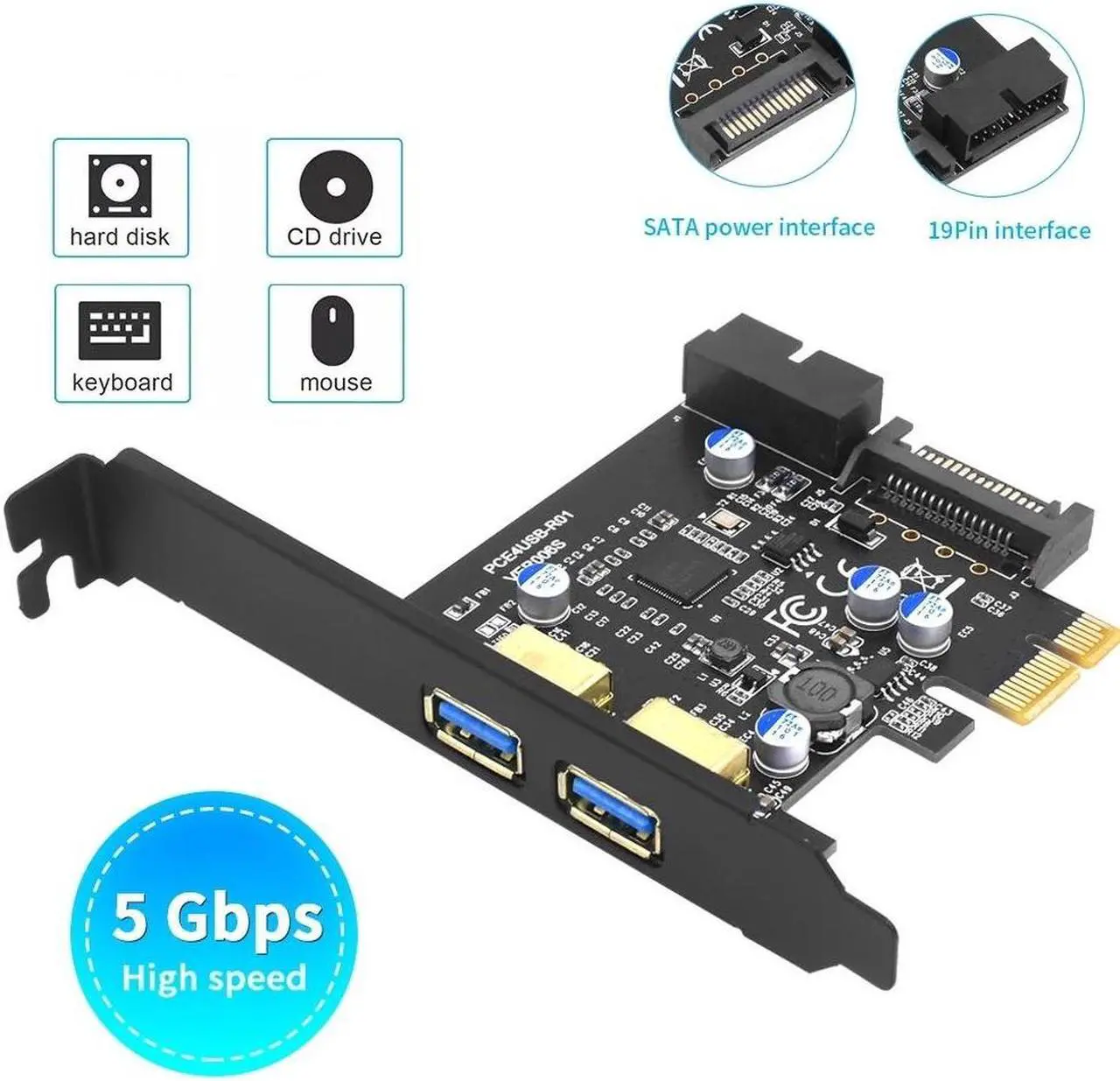 Main image of Weastlinks USB 3.2 PCIE Expansion Card PCIE 1X To 2 port USB 3.2 Genl 19pin PCIE Expansion Card PCI E Controller 5Gbps