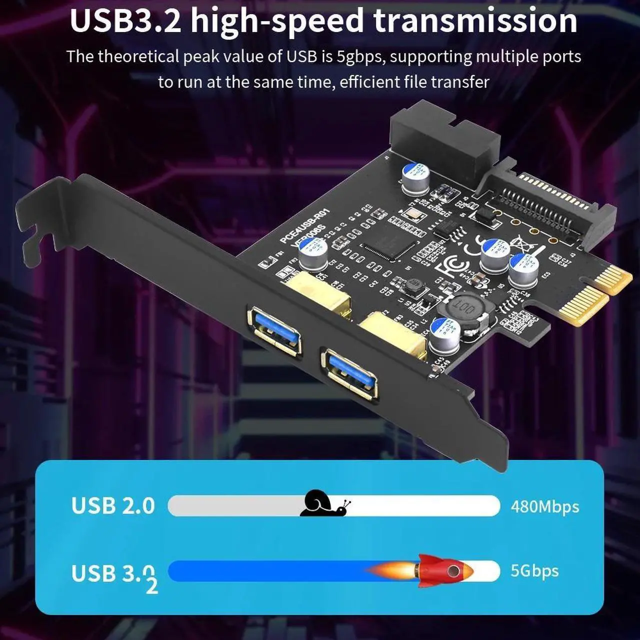 Alt view image 2 of 7 - Weastlinks USB 3.2 PCIE Expansion Card PCIE 1X To 2 port USB 3.2 Genl 19pin PCIE Expansion Card PCI E Controller 5Gbps