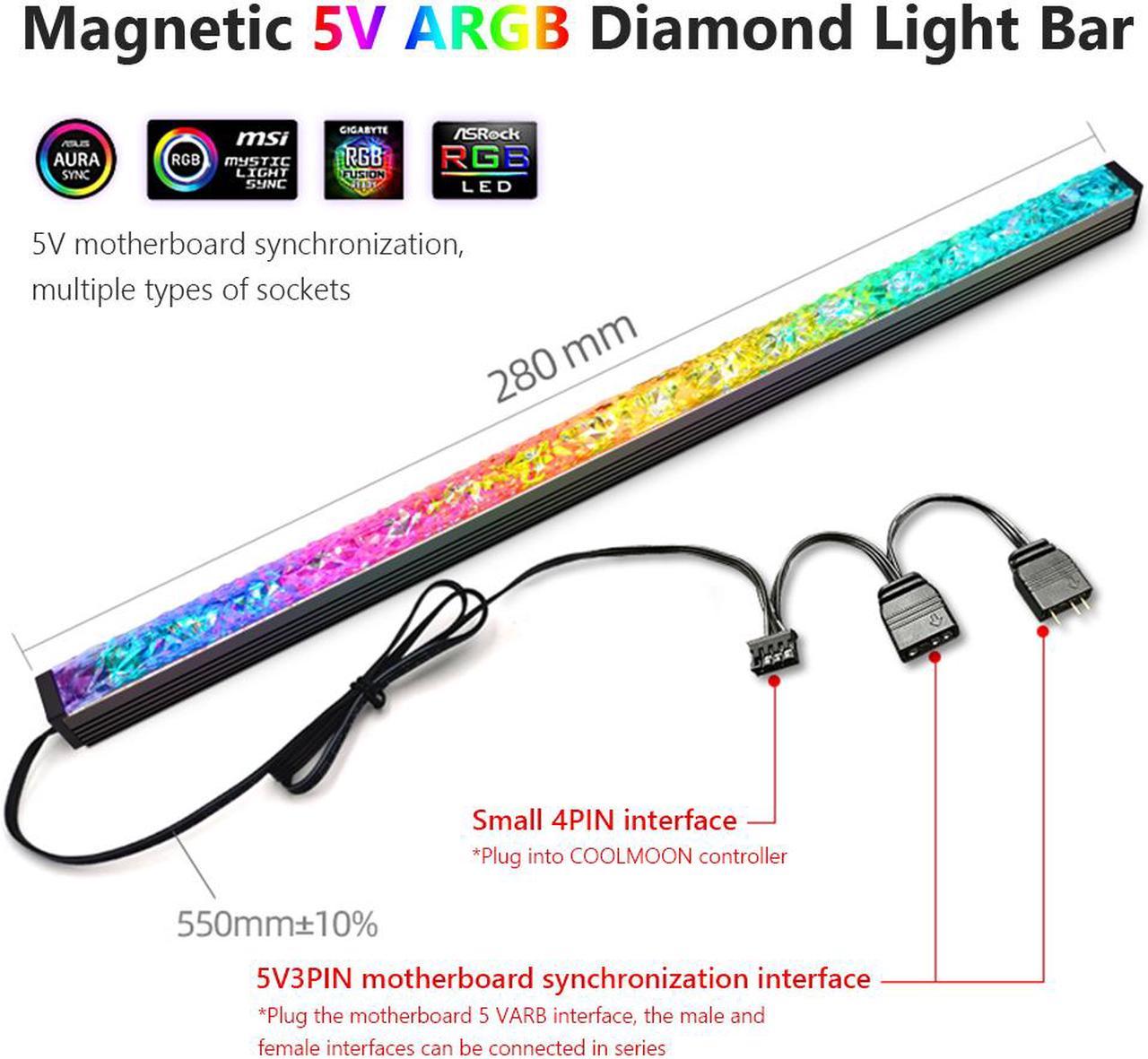 Weastlinks ARGB Diamond LED Strip Magnetic Computer Light Bar 5V/3PIN Small 4Pin Colorful Light-Strip for PC Computer Case Chassis