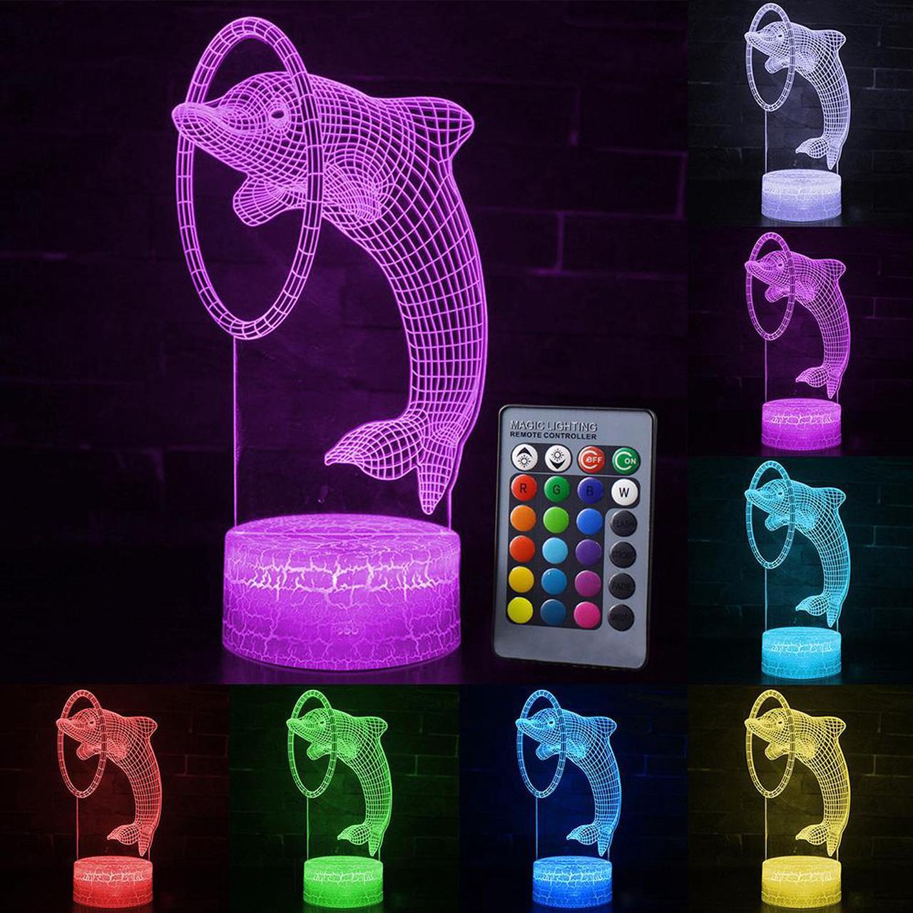 Weastlinks Remote / Touch Control 3D LED Night Light LED Table Desk Lamp Dolphin LED Night Light Color Change 3D LED Light for Kids Gift