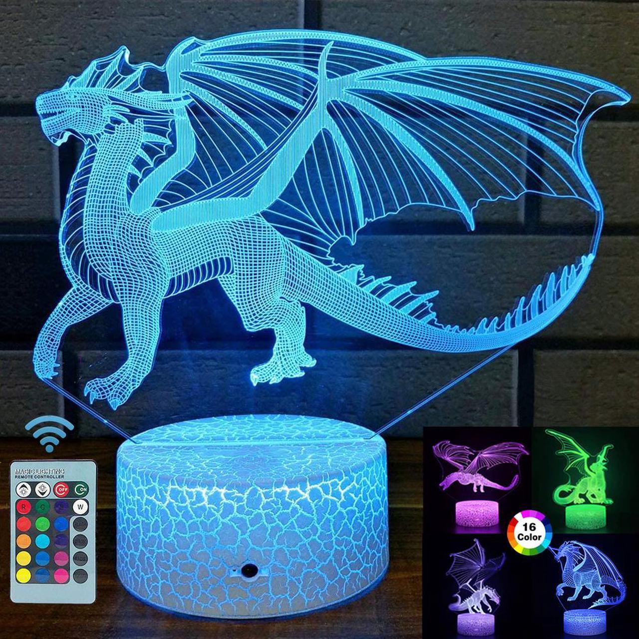 Weastlinks 16 Colors 3D LED Night Light Remote and Touch Control LED Lamp Bedroom Decor Desk Setup Lighting Kids Gift Dragon Night Lights