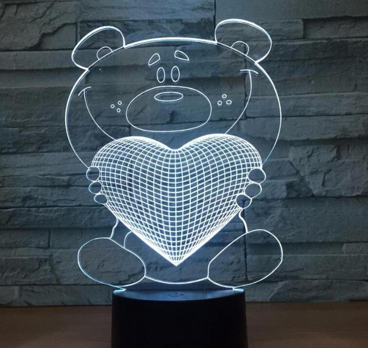 Weastlinks Cartoon Cute Heart Bear Shape Acrylic LED Lamp 3D Baby Night Light Sleeping Lighting 7 Colors with Touch and Remote Control