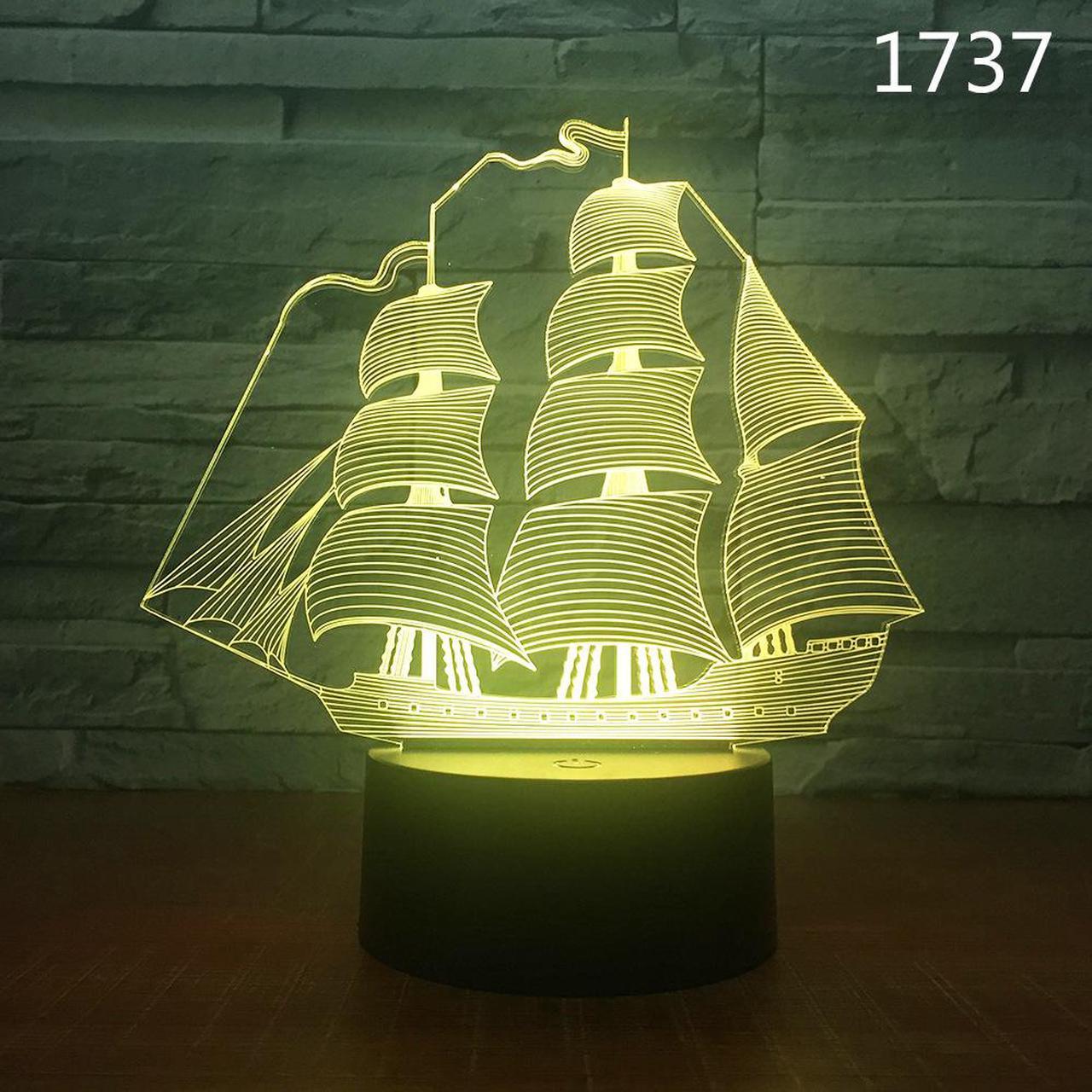 Weastlinks Sail Boat Sailing Ship Yacht Submarine Design 3D Night Lamp Acrylic Laser Illusion 7 Color Kids Friends Gift Toys