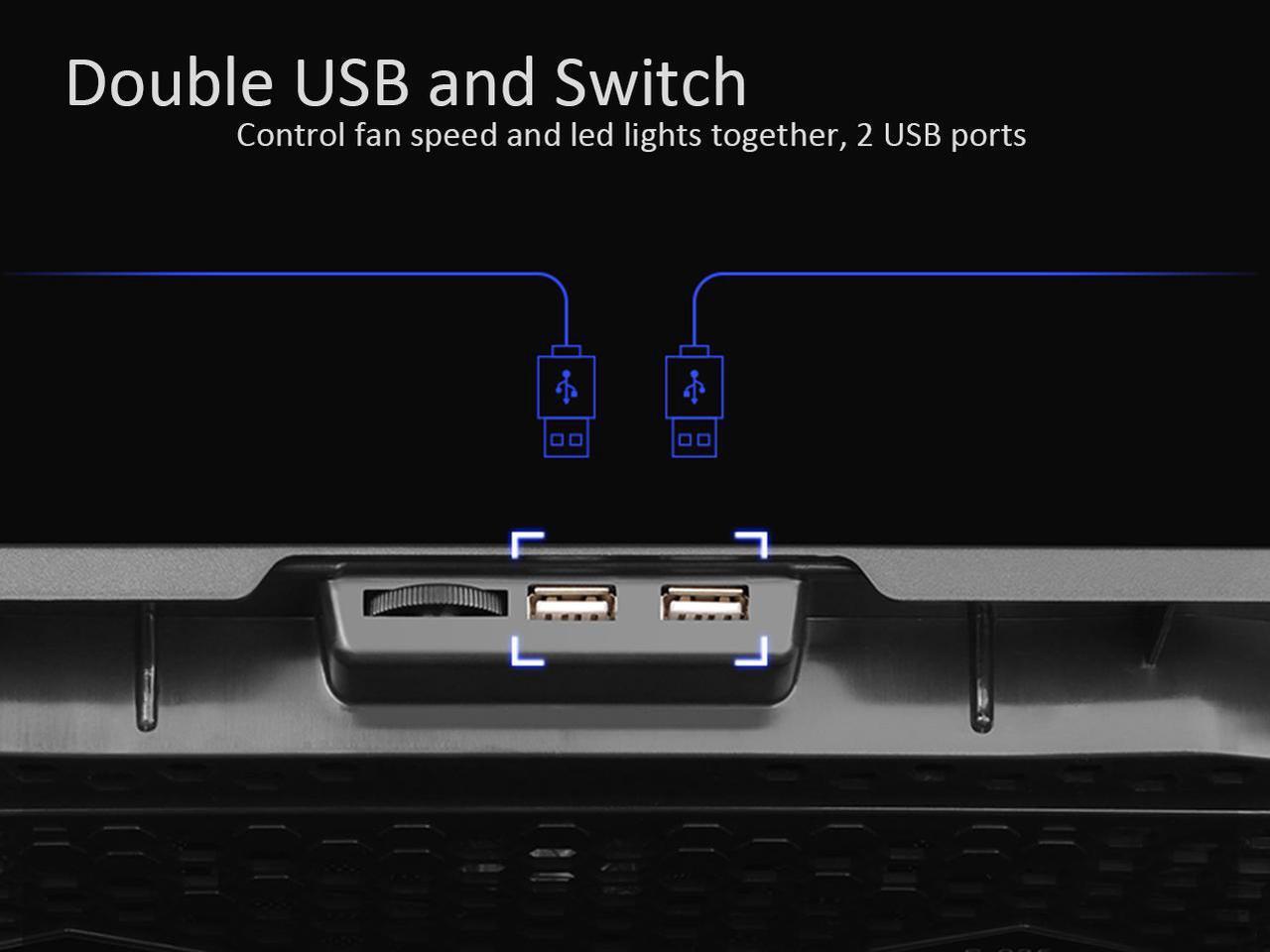 Alt view image 5 of 7 - AICHESON Laptop Cooling Pad 5 Fans Up to 17.3 Inch Heavy Notebook Cooler, LED Lights, 2 USB Ports, S035