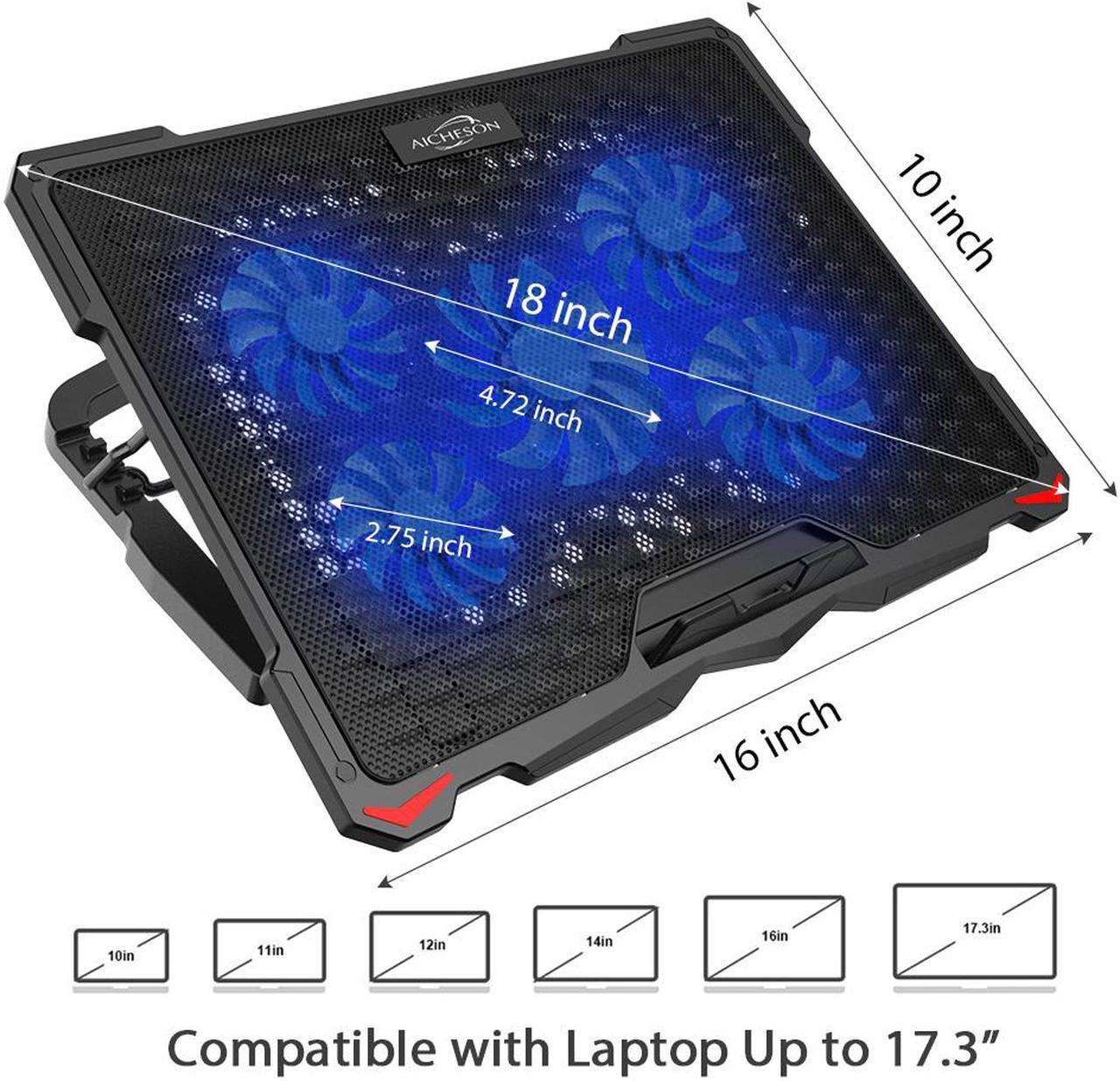 Alt view image 8 of 7 - AICHESON Laptop Cooling Pad 5 Fans Up to 17.3 Inch Heavy Notebook Cooler, LED Lights, 2 USB Ports, S035