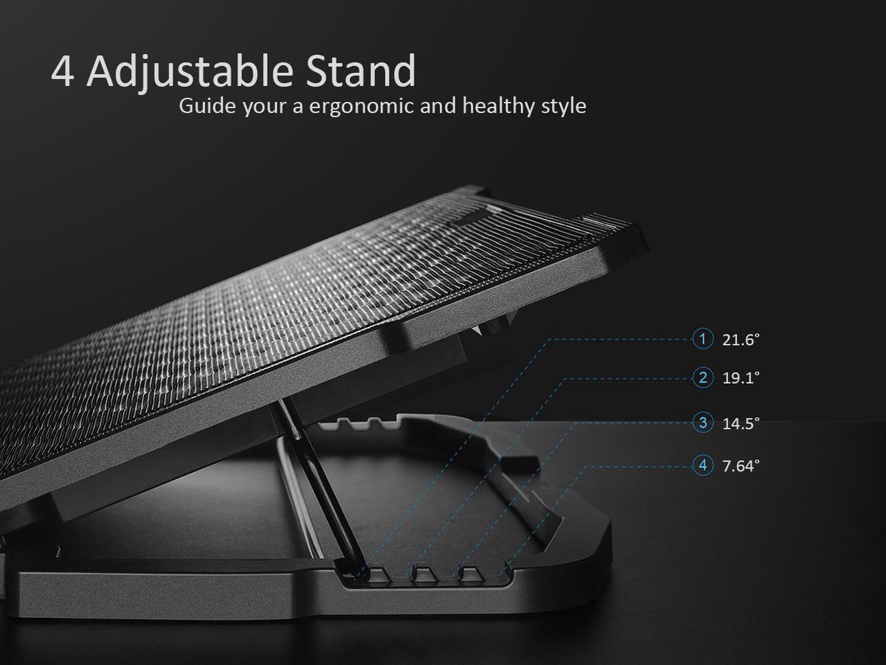 Alt view image 4 of 7 - AICHESON Laptop Cooling Pad 5 Fans Up to 17.3 Inch Heavy Notebook Cooler, LED Lights, 2 USB Ports, S035