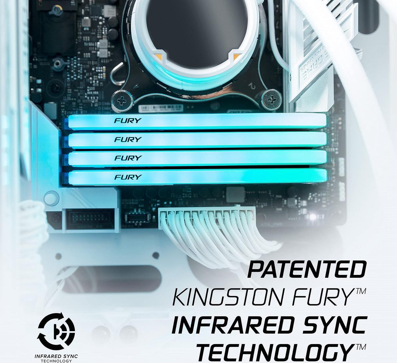 Alt view image 2 of 5 - Kingston Fury Beast RGB White Edition 16GB (8GB x 2) 3600MT/s CL17 DDR4 Desktop Memory Kit of 2 | Infrared Syncing | Intel XMP & AMD Ryzen Ready | KF436C17BWAK2/16 | White RAM