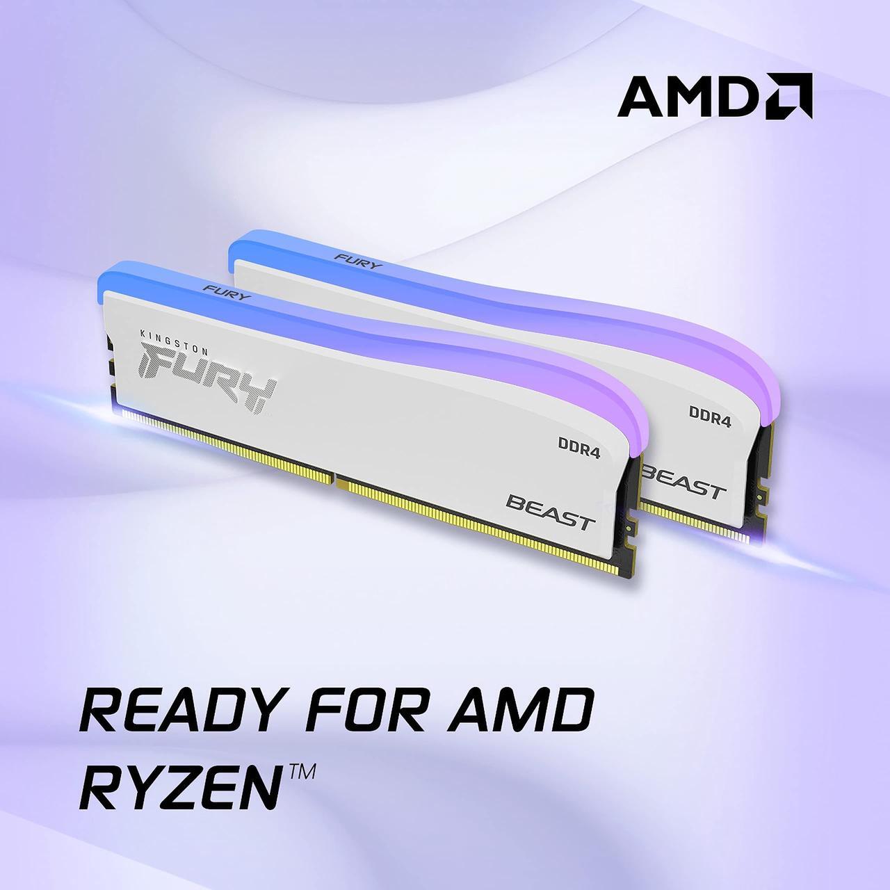 Alt view image 4 of 5 - Kingston Fury Beast RGB White Edition 16GB (8GB x 2) 3600MT/s CL17 DDR4 Desktop Memory Kit of 2 | Infrared Syncing | Intel XMP & AMD Ryzen Ready | KF436C17BWAK2/16 | White RAM