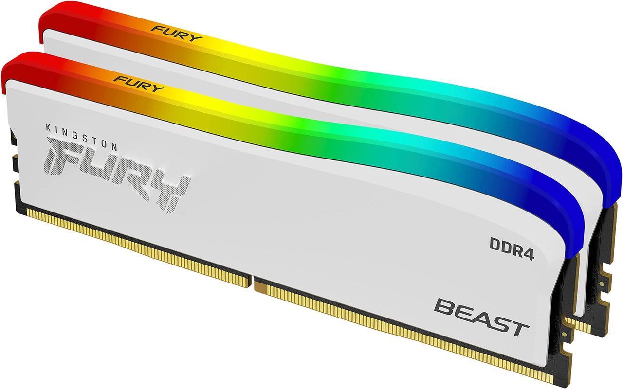 Main image of Kingston Fury Beast RGB White Edition 16GB (8GB x 2) 3600MT/s CL17 DDR4 Desktop Memory Kit of 2 | Infrared Syncing | Intel XMP & AMD Ryzen Ready | KF436C17BWAK2/16 | White RAM