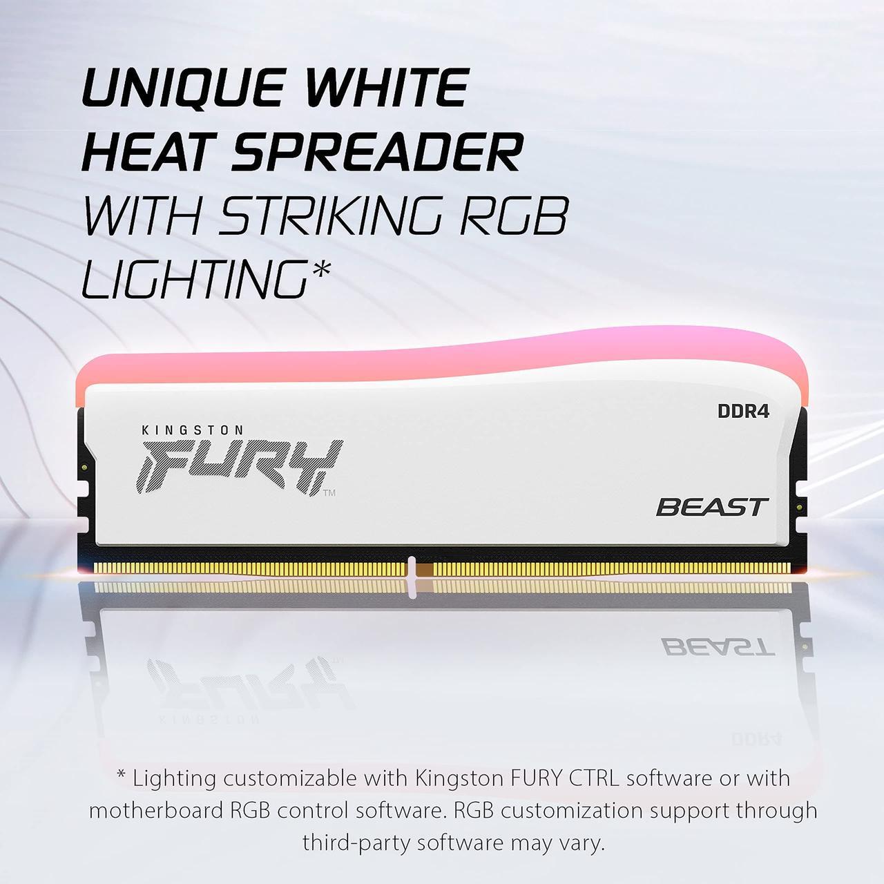 Alt view image 5 of 5 - Kingston Fury Beast RGB White Edition 16GB (8GB x 2) 3600MT/s CL17 DDR4 Desktop Memory Kit of 2 | Infrared Syncing | Intel XMP & AMD Ryzen Ready | KF436C17BWAK2/16 | White RAM