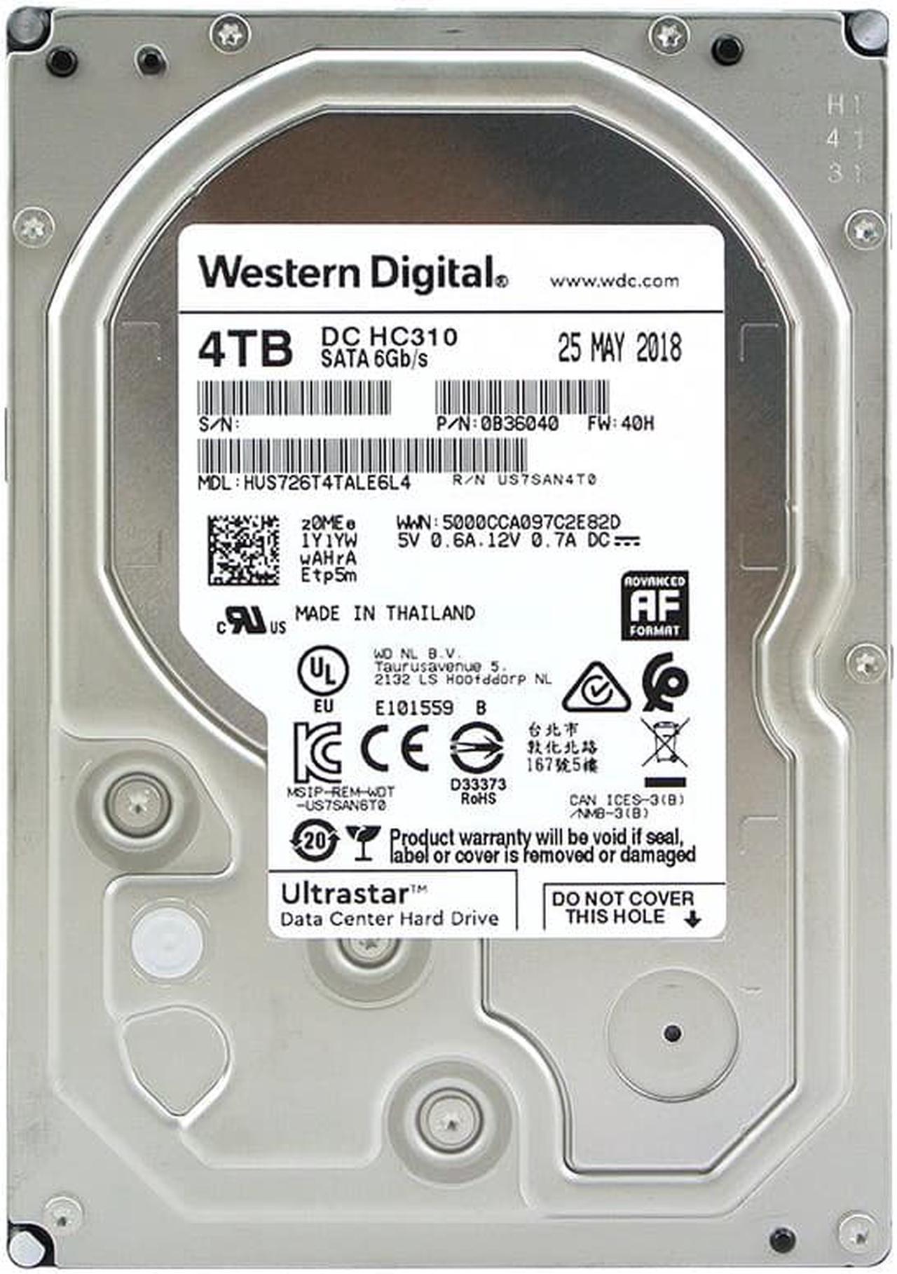 WD Ultrastar DC HC310 4TB 7200 RPM SATA 6Gb/s 3.5-Inch Enterprise Data Center Hard Drive - HUS726T4TALE6L4 (0B36040) -OEM